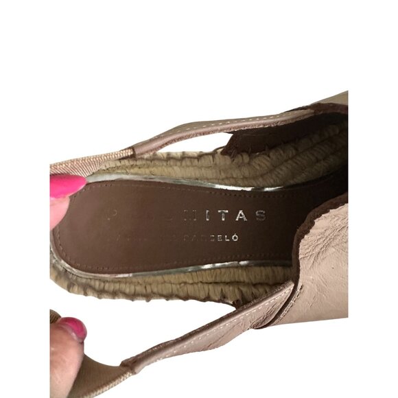 PALOMITAS Paloma Barcelo Taupe Leather Espadrilles Flats Size 38 - Picture 9 of 9